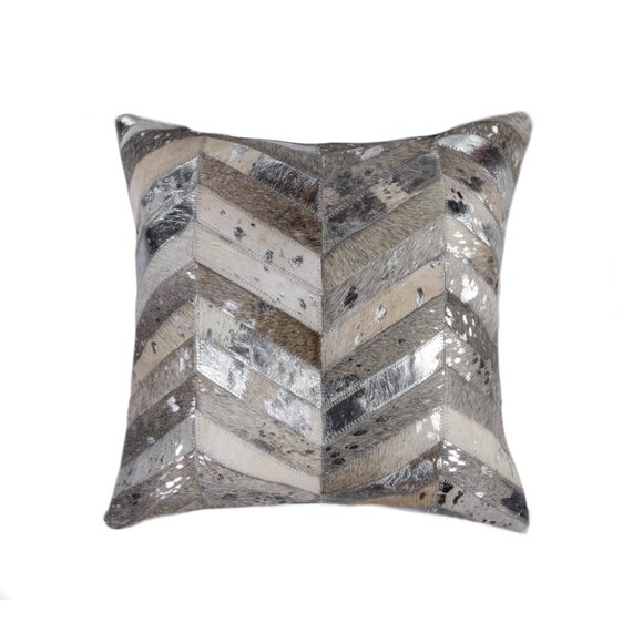 Natural Home Decor Torino Chevron Cowhide Pillow | 1-Piece | Grey & silver - Picture 1 of 2
